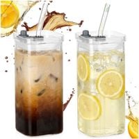 2x Kubek do Napojów na Napoje Szklany z Pokrywką Słomką Podróżny 340 ml