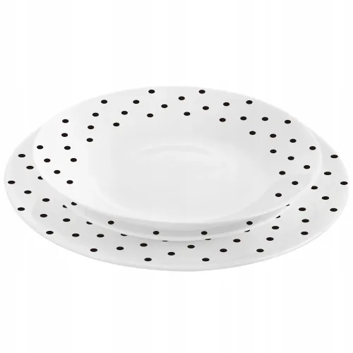 SERWIS OBIADOWY 18 ELEM DLA 6 OSÓB KPL TALERZY ZE ZDOBIENIEM W KROPKI SZKŁO na Arena.pl