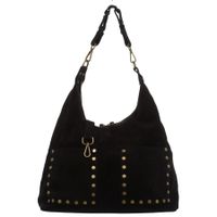 VERA PELLE torebka damska zamszowa worek z ćwiekami i paskiem V719 czarna