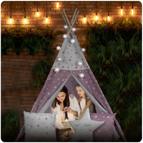 Namiot tipi dla dzieci ze światełkami Nukido - różowe w gwiazdki na Arena.pl