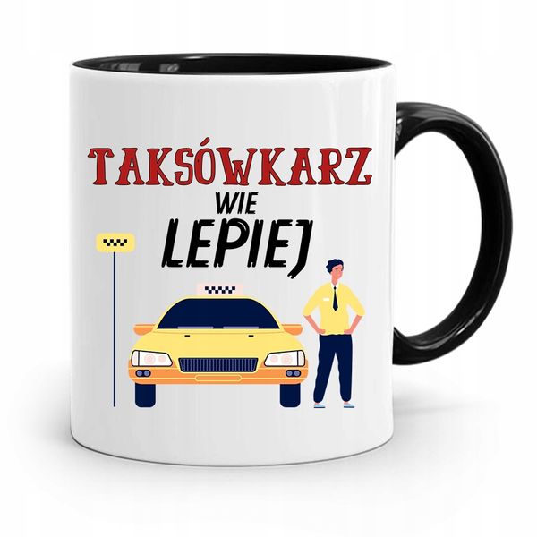 Kubek Czarny Dla Taksówkarza Który Wie Lepiej Z Nadrukiem Ze Zdjęciem zdjęcie 1