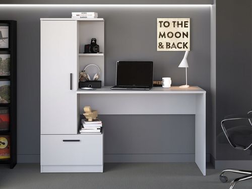 Nowoczesne biurko z regałem REGI BIAŁY REGAŁ BIURKO SZUFLADA UCHWYTY na Arena.pl