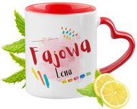 Dla Leny Kubek Czerwony Z Uszkiem W Kształcie Serca Na Prezent Z Nadrukiem