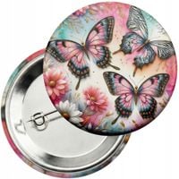 Przypinka z agrafką 59mm - MOTYL MOTYLE ROBAK SKRZYDŁA WIOSNA KWIATY