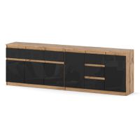 Komoda Best Agnolia 240cm 6 Szuflad Do Salonu Sypialni Wotan Czarny Połysk