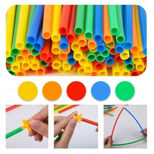 KLOCKI SŁOMKI KONSTRUKCYJNE PATYCZKI RURKI ZESTAW 400el PUDEŁKO DLA DZIECI na Arena.pl