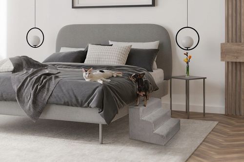 Schodki dla psa 3-stopnie tapicerowane szare podest dla psa do kanapy łóżka na Arena.pl