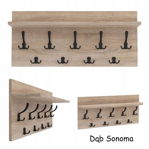 Wieszak na ubrania ścienny panelowy 9 haków 70x40 Biały na Arena.pl