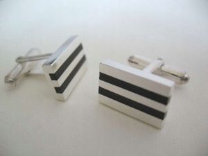 Srebrne spinki do mankietów z bursztynem + grawer zdjęcie 1