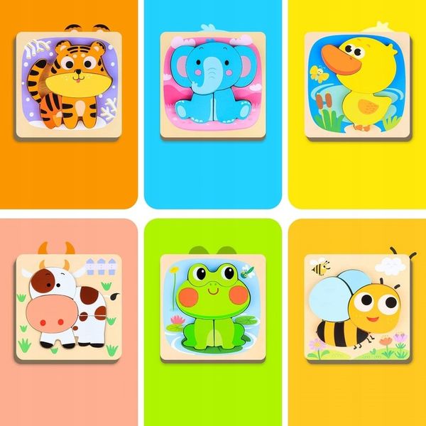 UKŁADANKA DREWNIANA KLOCKI PUZZLE ZWIERZĄTKA MONTESSORI 6SZT zdjęcie 2