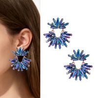 Złote wiszące niebieskie kolczyki lekkie wesele impreza wizytowe 4cm