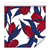 Tapeta do salonu kwiaty tulipany liście malowane