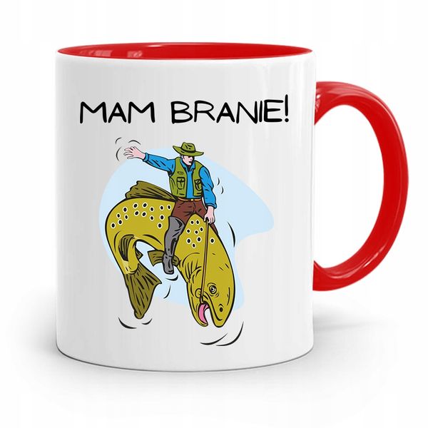 Kubek Czerwony Wędkarza Mam Branie! Prezent Z Nadrukiem Ze Zdjęciem zdjęcie 1