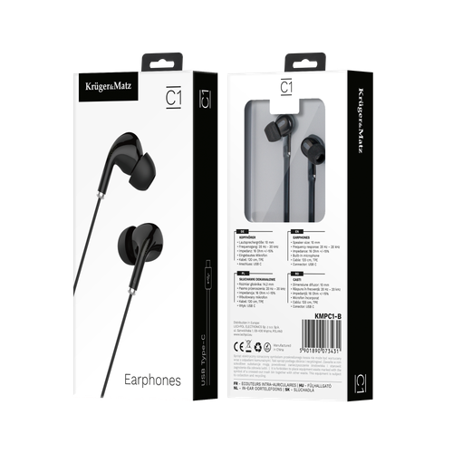 słuchawki dokanałowe z mikrofonem na usb-c kruger&matz c1 czarne na Arena.pl