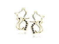 POZŁACANE SREBRNE KOLCZYKI KOTKI CZARNE CYRKONIE