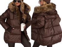 PIKOWANA KURTKA KAPTUR ODPINANE FUTERKO BRĄZOWA M P8