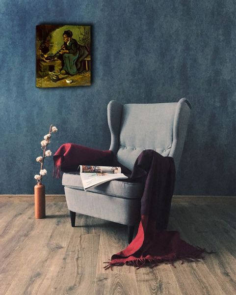 Peasant Woman Cooking by a Fireplace, Vincent van Gogh - obraz na płótnie 40x50 cm zdjęcie 2
