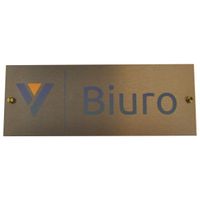 tabliczka metalowa firmowa z dystansami nadruk uv złoty dibond 40x15cm