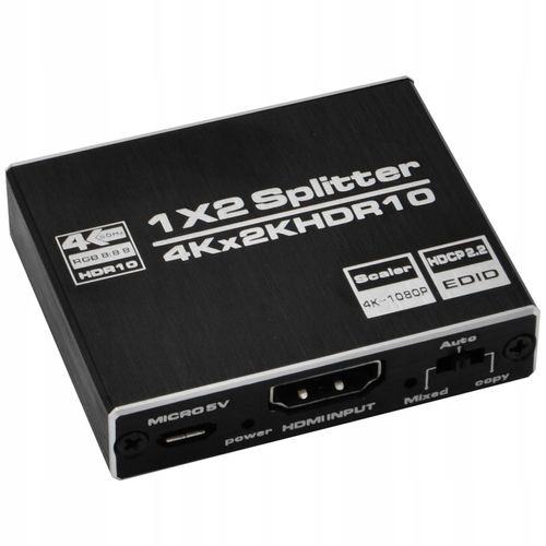 SPLITTER HDMI 2.0 ROZDZIELACZ 1x2 ULTRAHD HDCP 2.2 4K 60Hz - 2 telewizory na Arena.pl