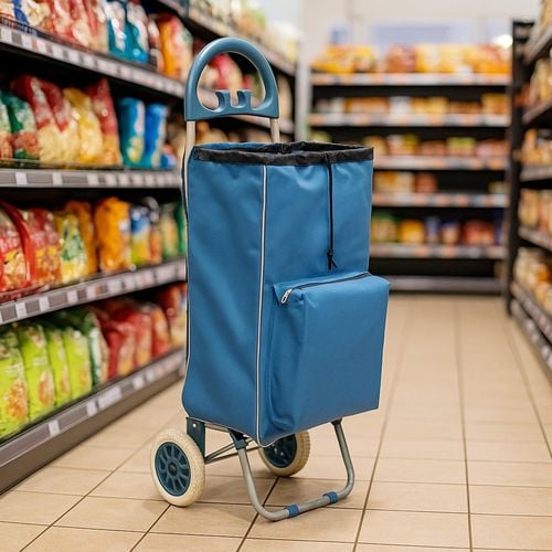 WÓZEK TORBA NA KÓLKACH NA ZAKUPY ZE STELAŻEM 40L BLUE na Arena.pl