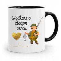 Kubek Czarny Dla Wędkarza O Złotym Sercu Prezent Z Nadrukiem Ze Zdjęciem