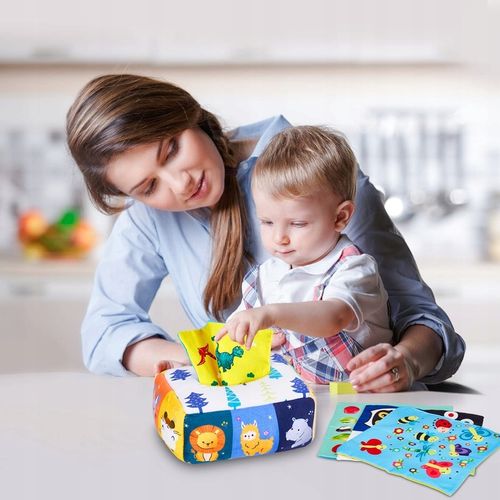 SORTER PUDEŁKO Z CHUSTECZKAMI ZWIERZĄTKA PLUSZOWE MONTESSORI SENSORYCZNE na Arena.pl