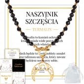 NASZYJNIK CZARNY TURMALIN Z KSIĘŻYCEM ZŁOTY WISIOREK ZE STALI