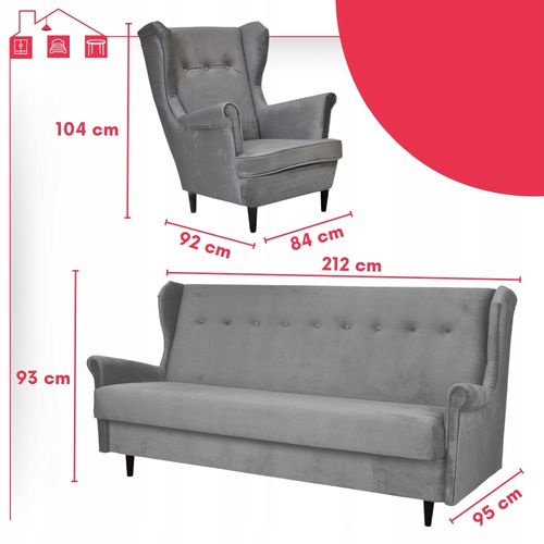 Komplet wypoczynkowy do pokoju funkcja spania jasnoszary ARI na Arena.pl