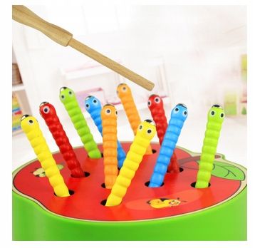 Złap Robaczka Gra Zręcznościowa Magnetyczna Drewniane Jabłko Montessori na Arena.pl