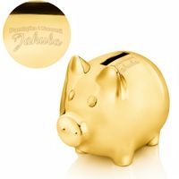 Złota Świnka Skarbonka Metalowa z Grawerem Prezent na Komunię dla Chłopca