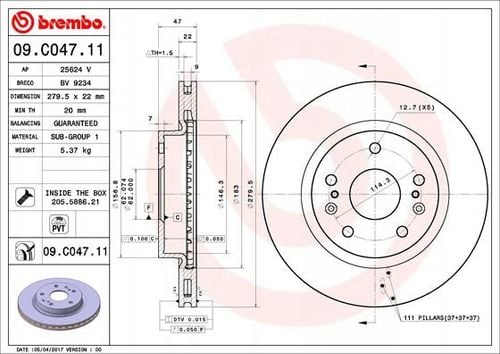 TARCZA HAM PRZOD 280X22 V BREMBO na Arena.pl