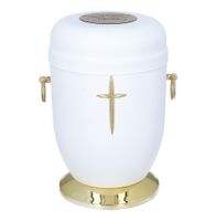 Biała metalowa urna dla dorosłych z różą lub krzyżem Krzyż / tabliczka