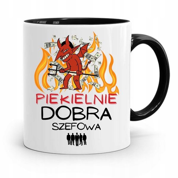 Kubek Czarny Prezent Piekielnie Dobra Szefowa Z Nadrukiem Ze Zdjęciem zdjęcie 1