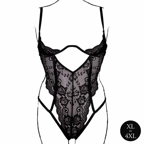 Lace Underwired Open Cup Bodysuit With Adjustable Sliders - Plus Size - na Arena.pl