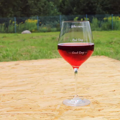 Duży Kieliszek na Całą Butelkę Wina 860ml z Napisami Who Cares + Etui na Arena.pl