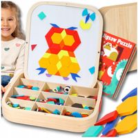 DREWNIANA SKRZYNKA Z MAGNETYCZNĄ MOZAIKĄ MONTESSORI KREATYWNA DLA DZIECI