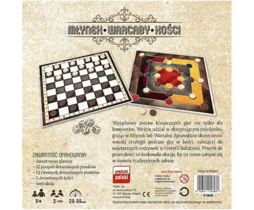 TREFL RETRO GRA 3w1 MŁYNEK WARCABY KOŚCI 01848 na Arena.pl