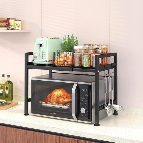 Półka Stojak Nad Mikrofalówkę Z 6 Hakami Organizer Kuchenny Czarny na Arena.pl