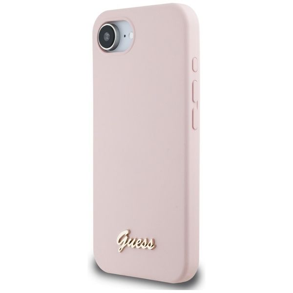 Etui Guess Silicone Script Metal Logo MagSafe do iPhone 16e różowy zdjęcie 2