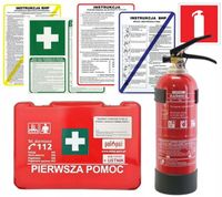Kompletny Zestaw BHP dla Firm: Apteczka, Gaśnica 2kg, Wymagane Znaki