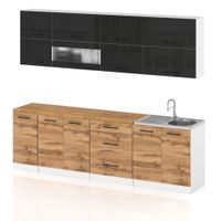 Meble Kuchenne Zestaw Kuchnia Robo Lux 2.6m Komplet Czarny Połysk Dąb Wotan