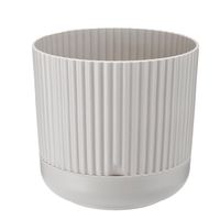 Doniczka plastikowa z podstawką osłonka 18 cm matowa beżowa prążkowany wzór