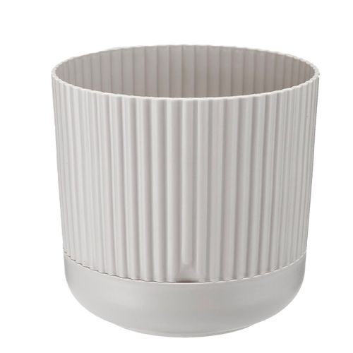 Doniczka plastikowa z podstawką osłonka 18 cm matowa beżowa prążkowany wzór na Arena.pl