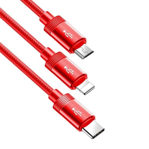 Kabel Usb Baseus Data Faction 3W1 Typ C / Lightning / Micro 3,5A 1,2M (Czerwony) na Arena.pl