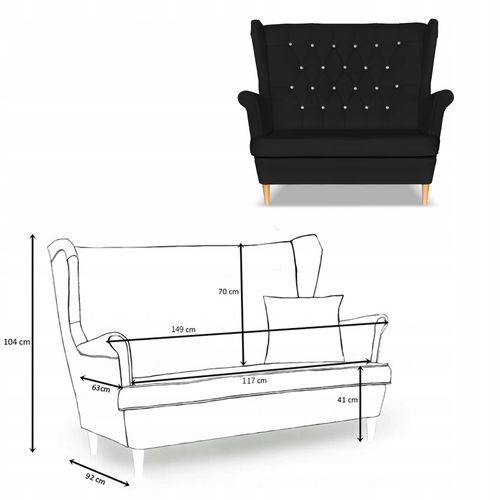 Zestaw uszak Gaja ekoskóra skaj sofa fotele pufy czarny na Arena.pl