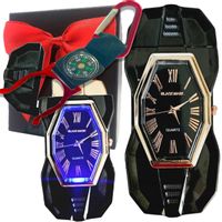 ZAPALNICZKA ŻAROWA ZEGAREK TARCZOWY LED ETUI Z KOKARDĄ BRELOK Z KOMPASEM