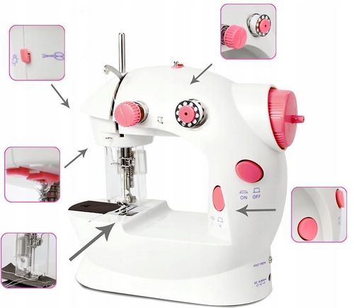PRAWDZIWA MASZYNA DO SZYCIA DLA DZIECI Z OSŁONĄ NA PALCE + IGŁA NICI LAMPKA na Arena.pl