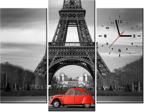 90CM 70 ZEGAR 3 ELEM CZERWONY SAMOCHÓD PRZED WIEŻĄ EIFFLA SCIENNY DRUK na Arena.pl