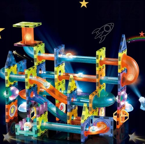 KLOCKI MAGNETYCZNE ŚWIECĄCY TOR KULKOWY 110 ELEMENTÓW KULODROM ZESTAW na Arena.pl