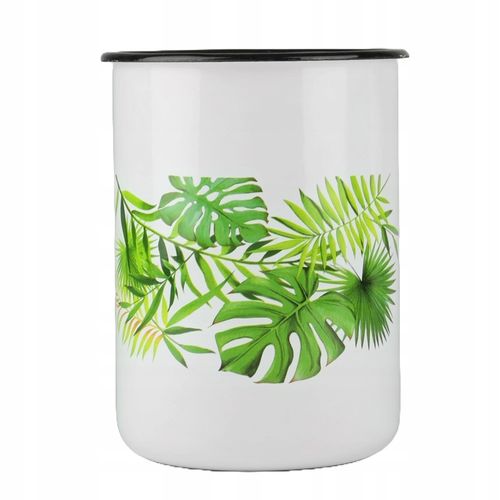 KUBEK GŁADKI EMALIOWANY 1,5L WZÓR MONSTERA IDEALNY DO NAPOJÓW KOMPOTU MLEKA na Arena.pl